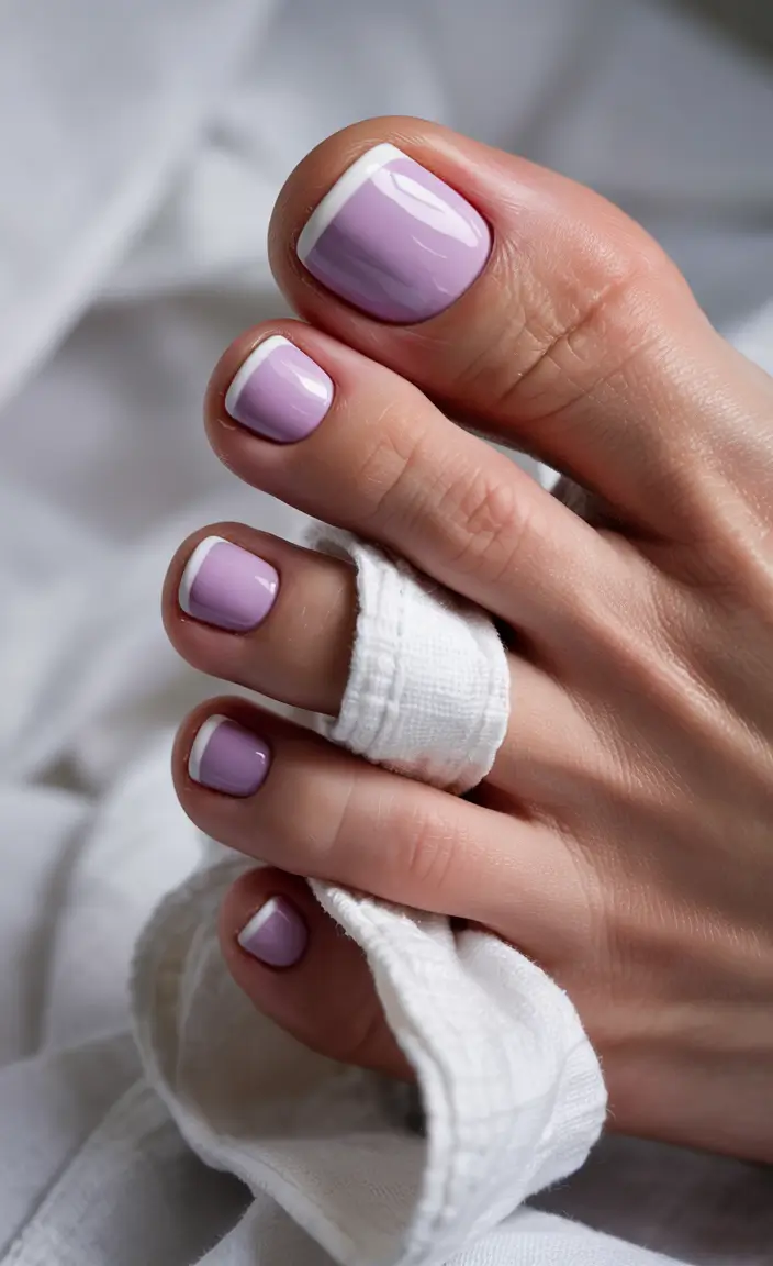 August toe nails Lavender French with a Twist