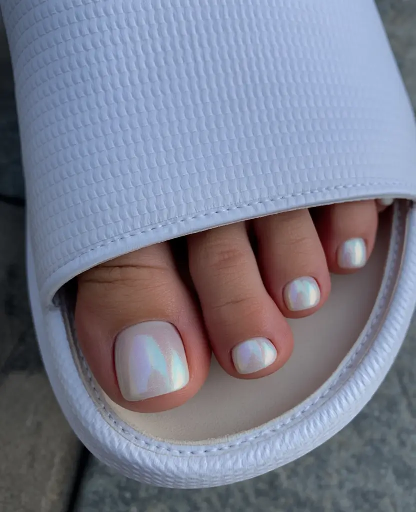 August toe nails Clean Girl Aura with Iridescent Shine