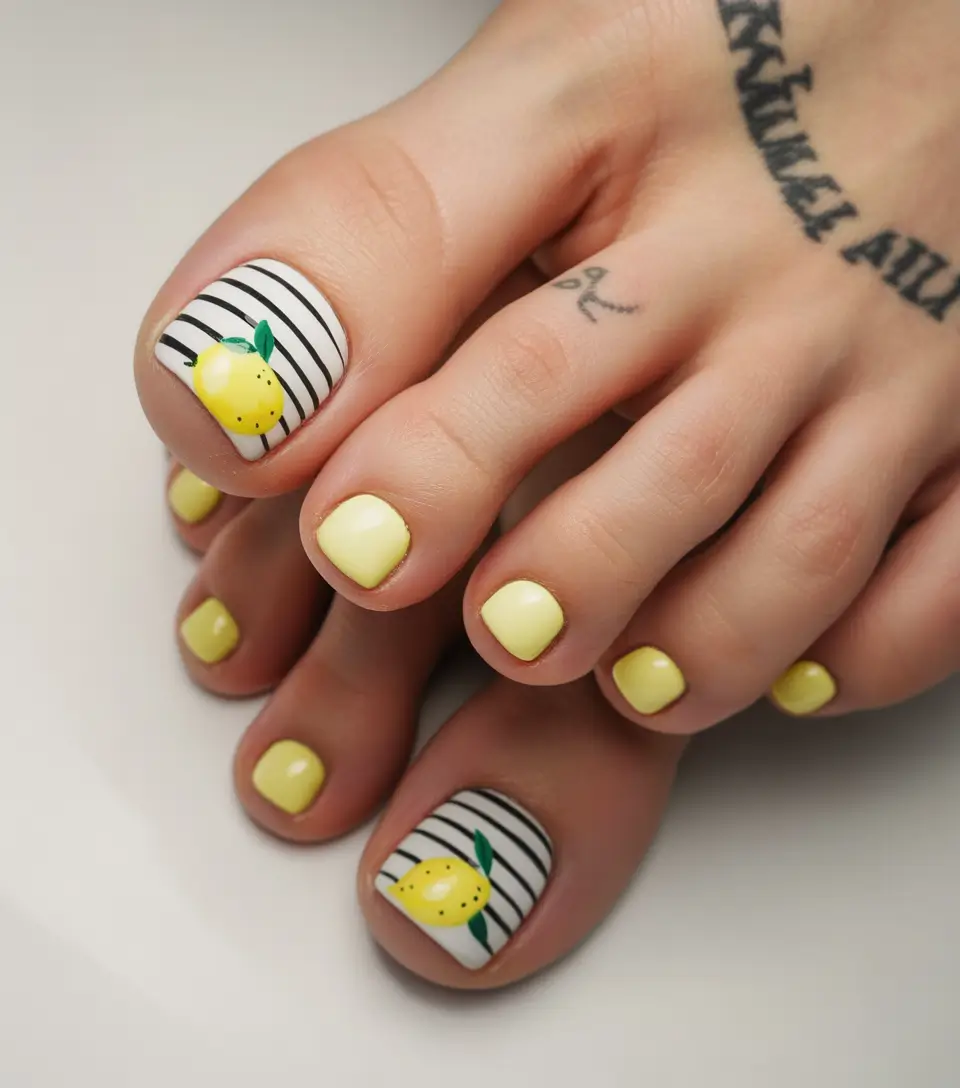 August toe nails Lemon Sorbet with a Twist