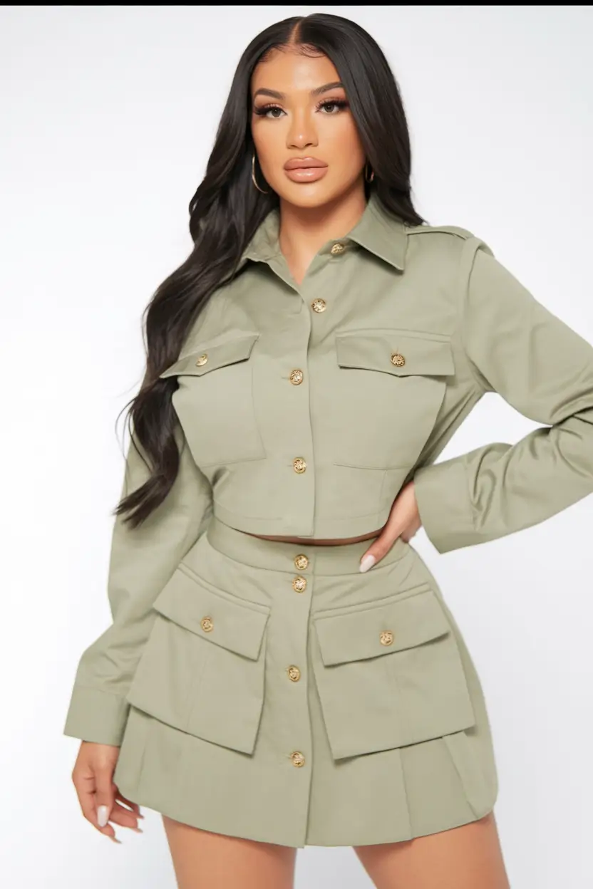 August outfits Utility Girl Glam with Gold Button Flair