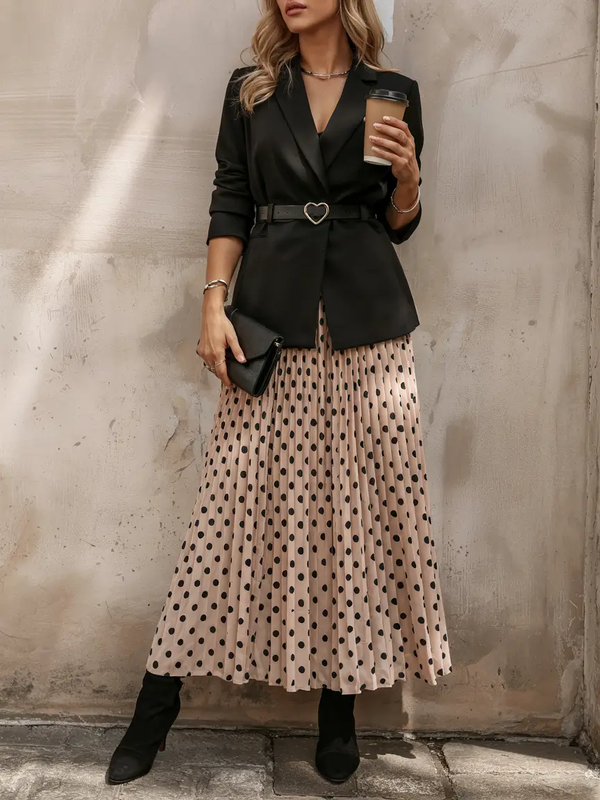 August outfits Polka-Dot Elegance Meets Power Blazer