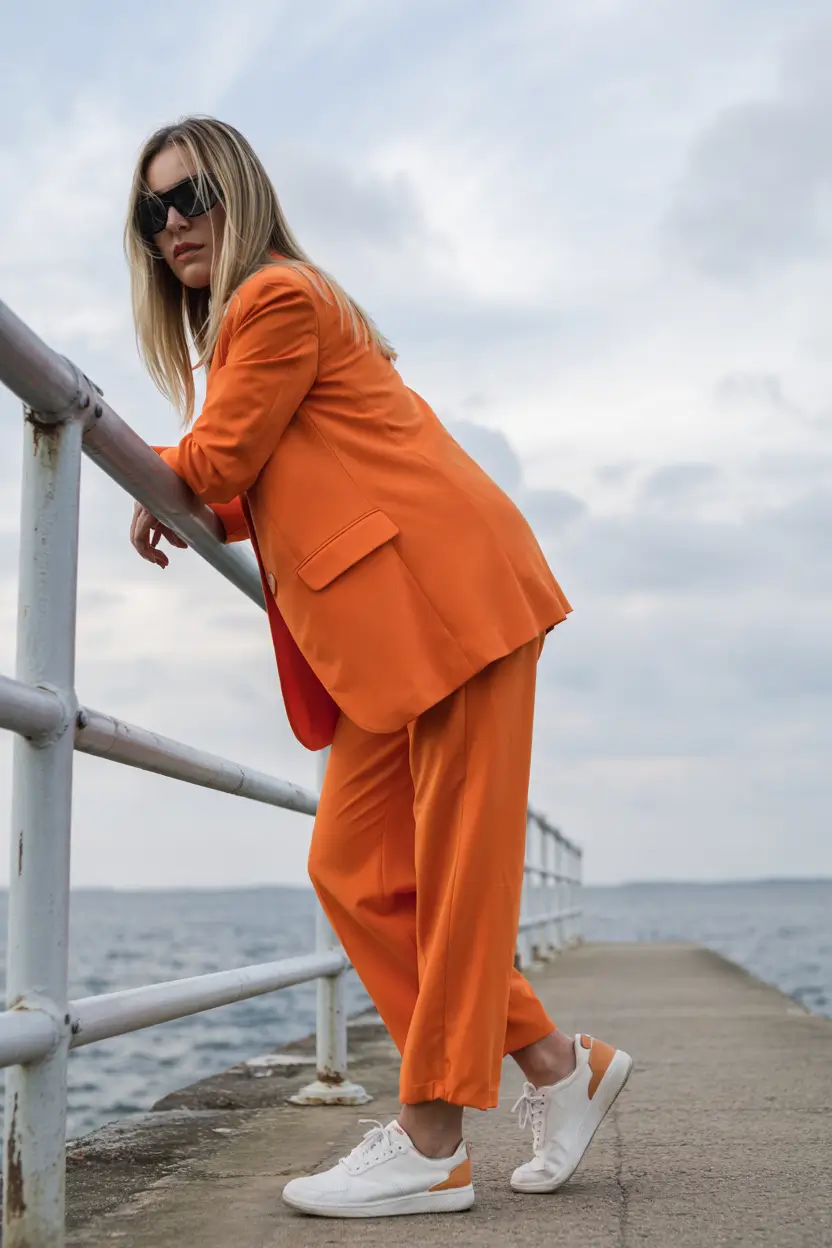 August outfits Tangerine Power Suit at Sea