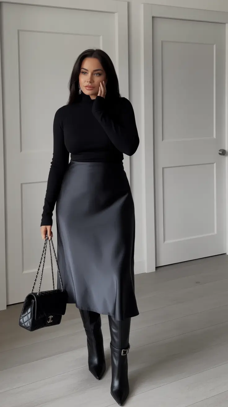 fall outfits for women over 40+Chic Monochrome with a Silky Edge