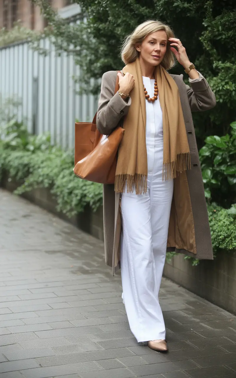 fall outfits for women over 40+Crisp Whites and Earth-Tone Harmony
