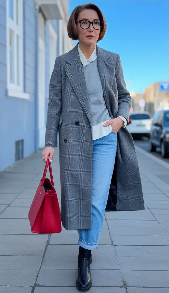 fall outfits for women over 40+Layered Academia with a Pop of Red