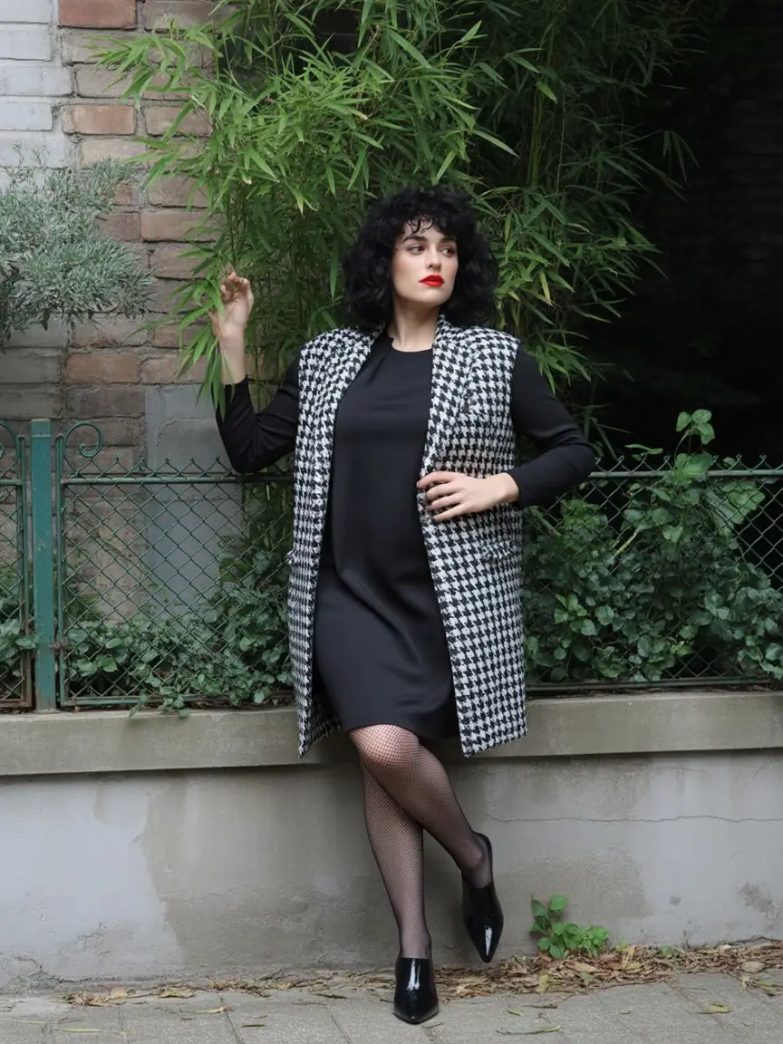 fall outfits for women over 40+Timeless Glamour in Monochrome Black and Houndstooth