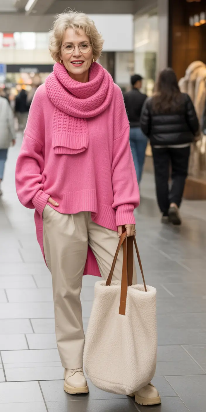 fall outfits for women over 40+Bold Pink Layers for a Soft Power Play