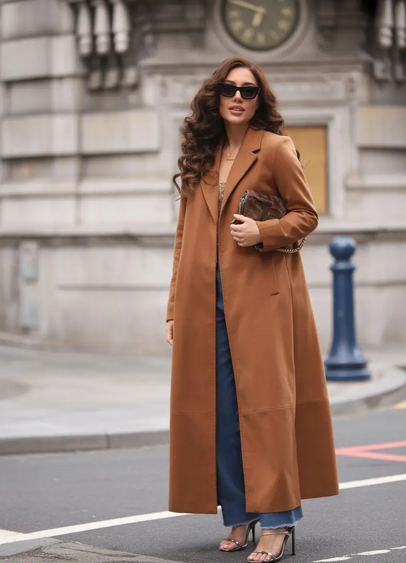 fall outfits for women over 40+Rich Camel and Denim Layers with Downtown Vibes