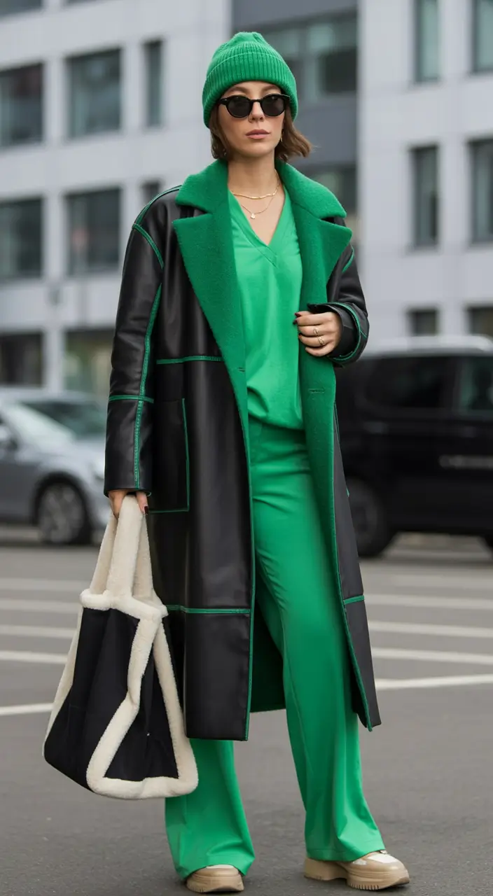 NYC fall outfits 2025 Green Dream: Modern Monochrome With Edge