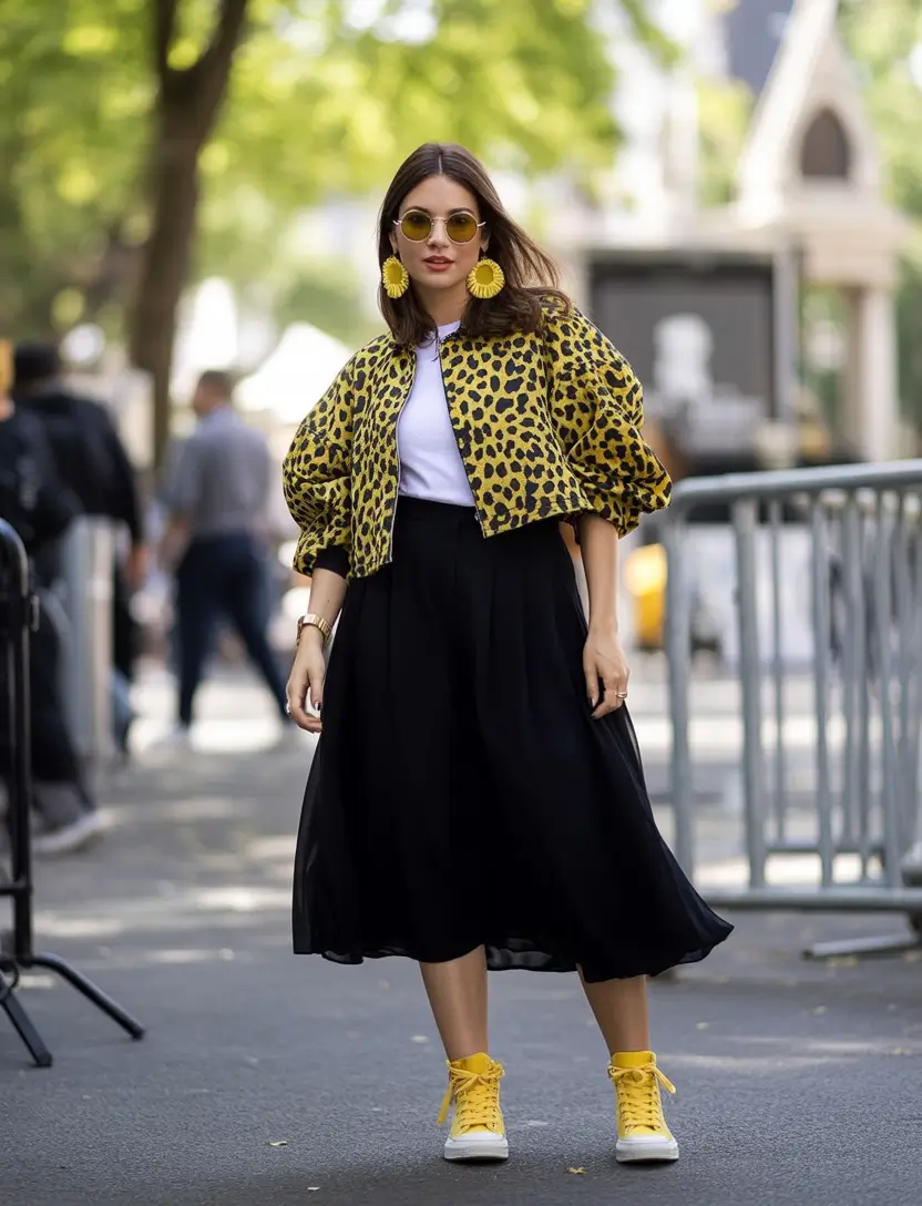 Street style casual 2025 Leopard and Sunshine: A Mood Booster