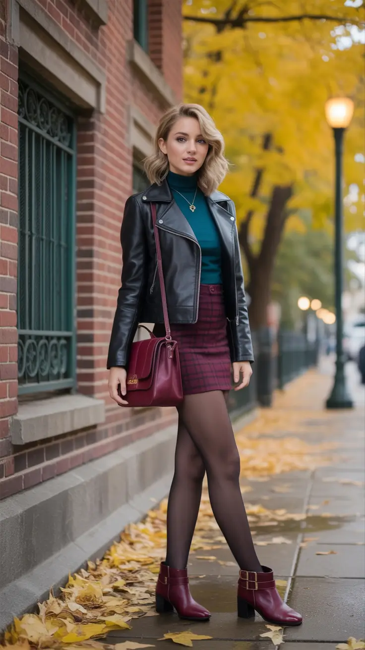 Street style autumn 2025 Autumn Rebel in Leather and Plaid