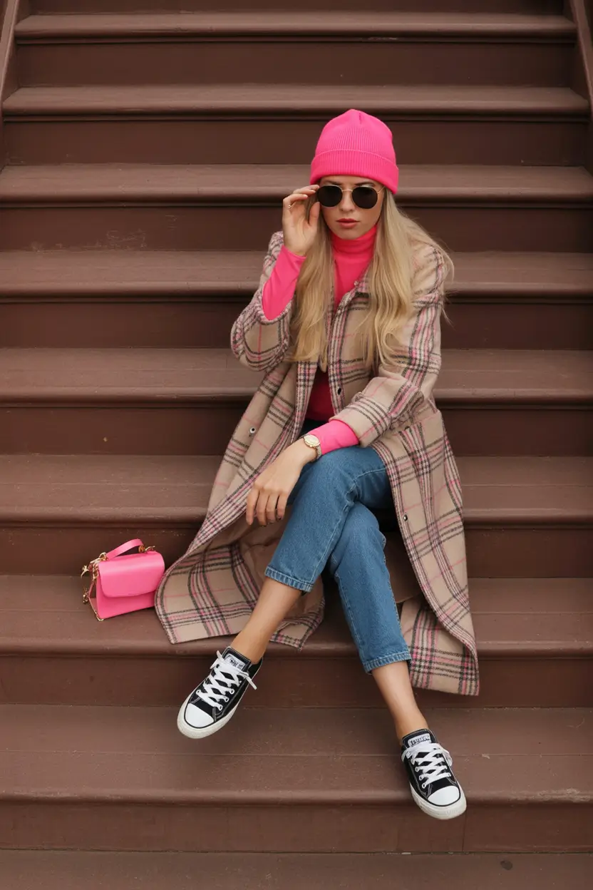 fall fashion outfits Bubblegum Pop & Plaid Layers
