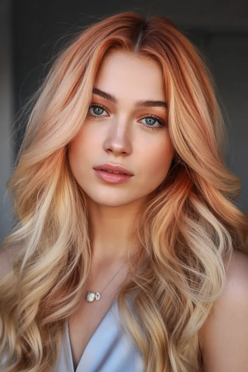 Warm fall hair color Peach-Toned Blonde Waves