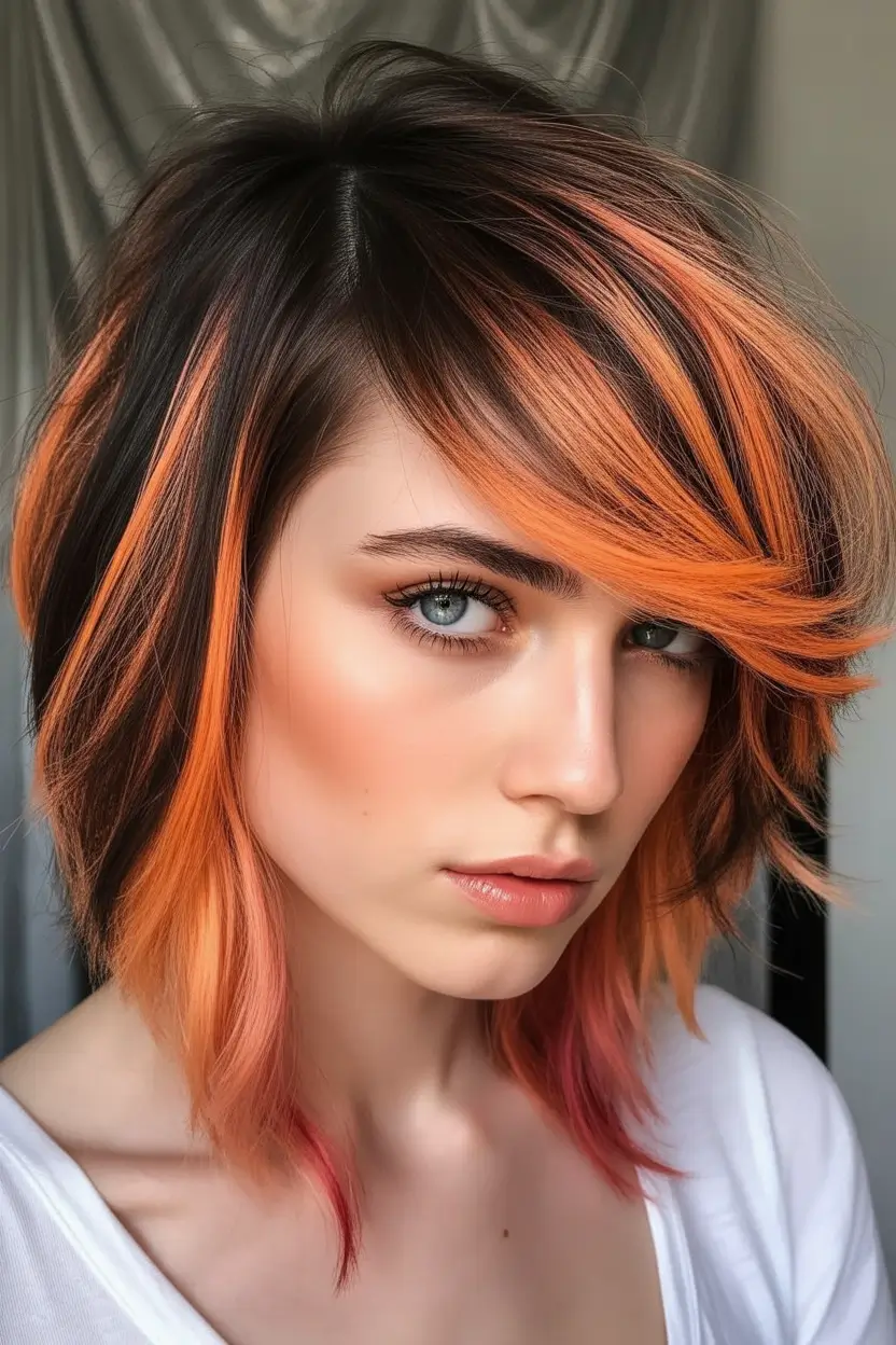 Warm fall hair color Spiced Tiger Stripe Layers