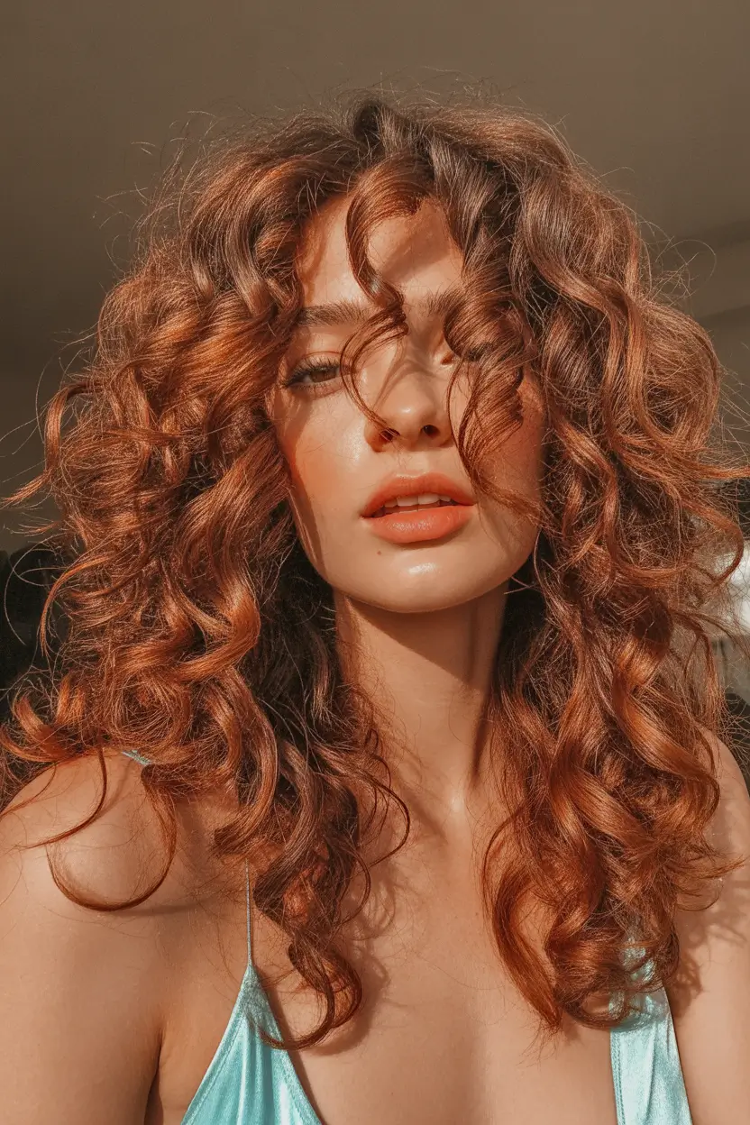 Warm fall hair color Sunlit Auburn Ringlets