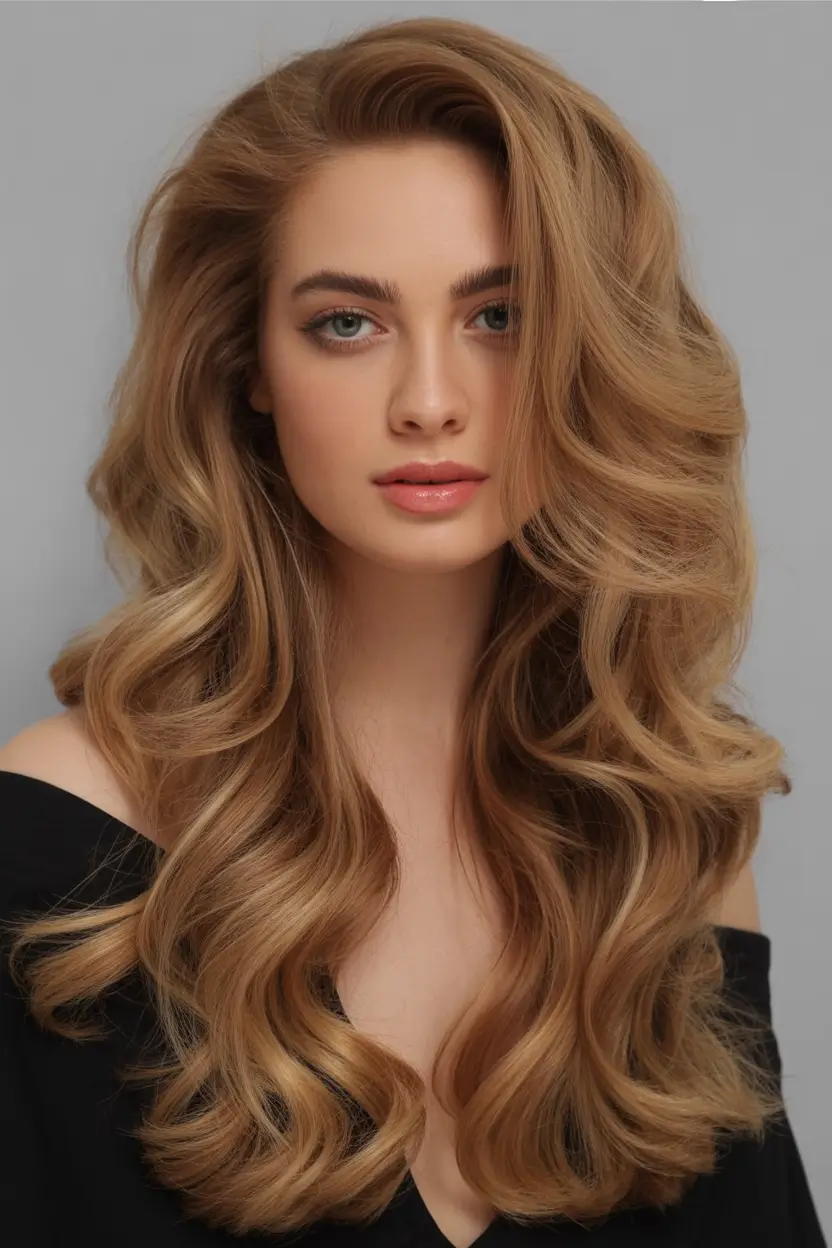 Warm fall hair color Café au Lait Hollywood Curls