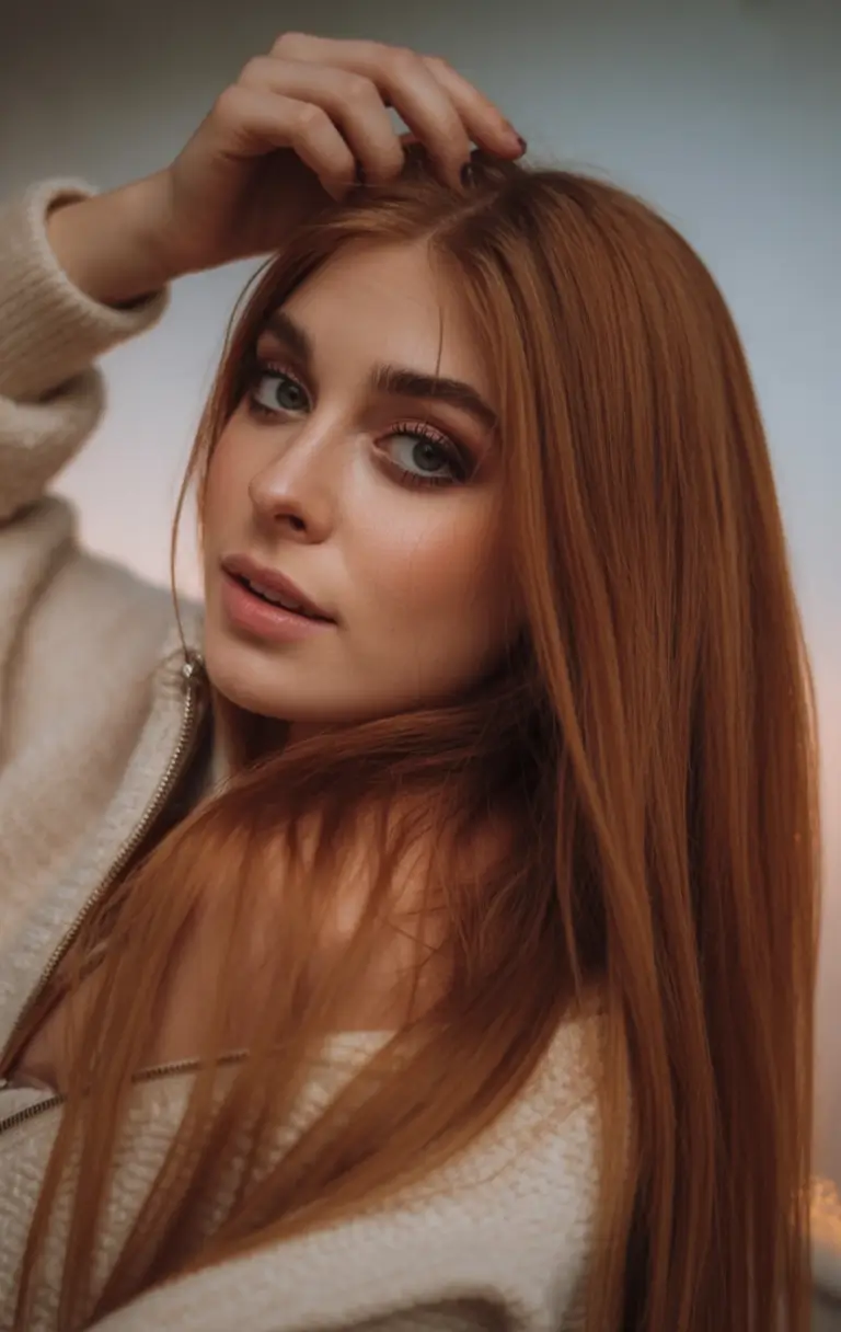 Warm fall hair color Glossy Copper Straight Hair