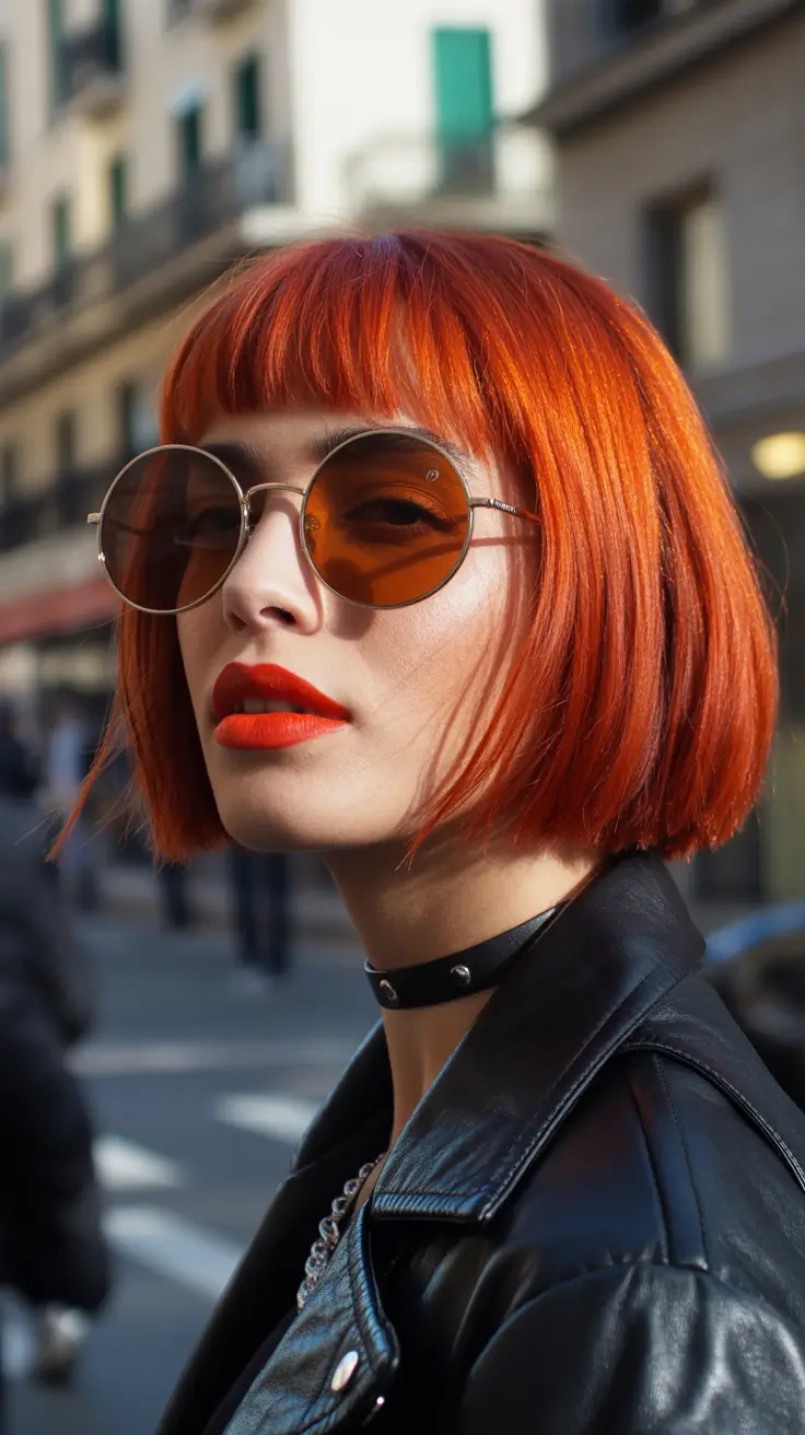 Warm fall hair color Glossy Fire Engine Red Bob