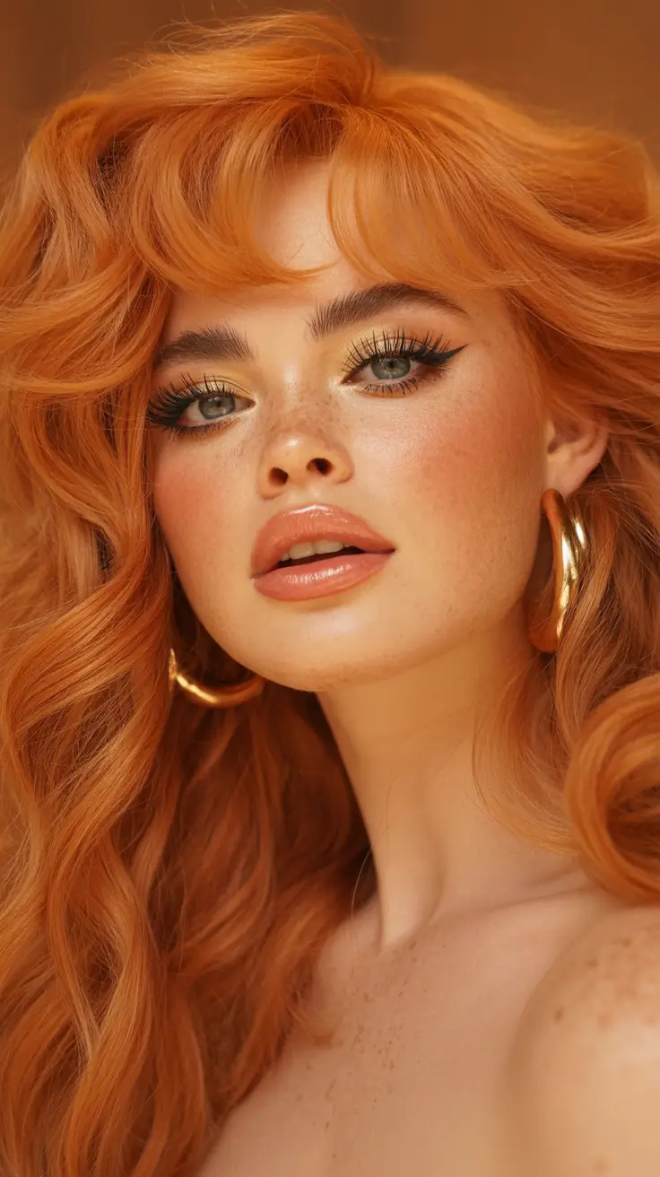 Warm fall hair color Apricot Blowout with Retro Fringe