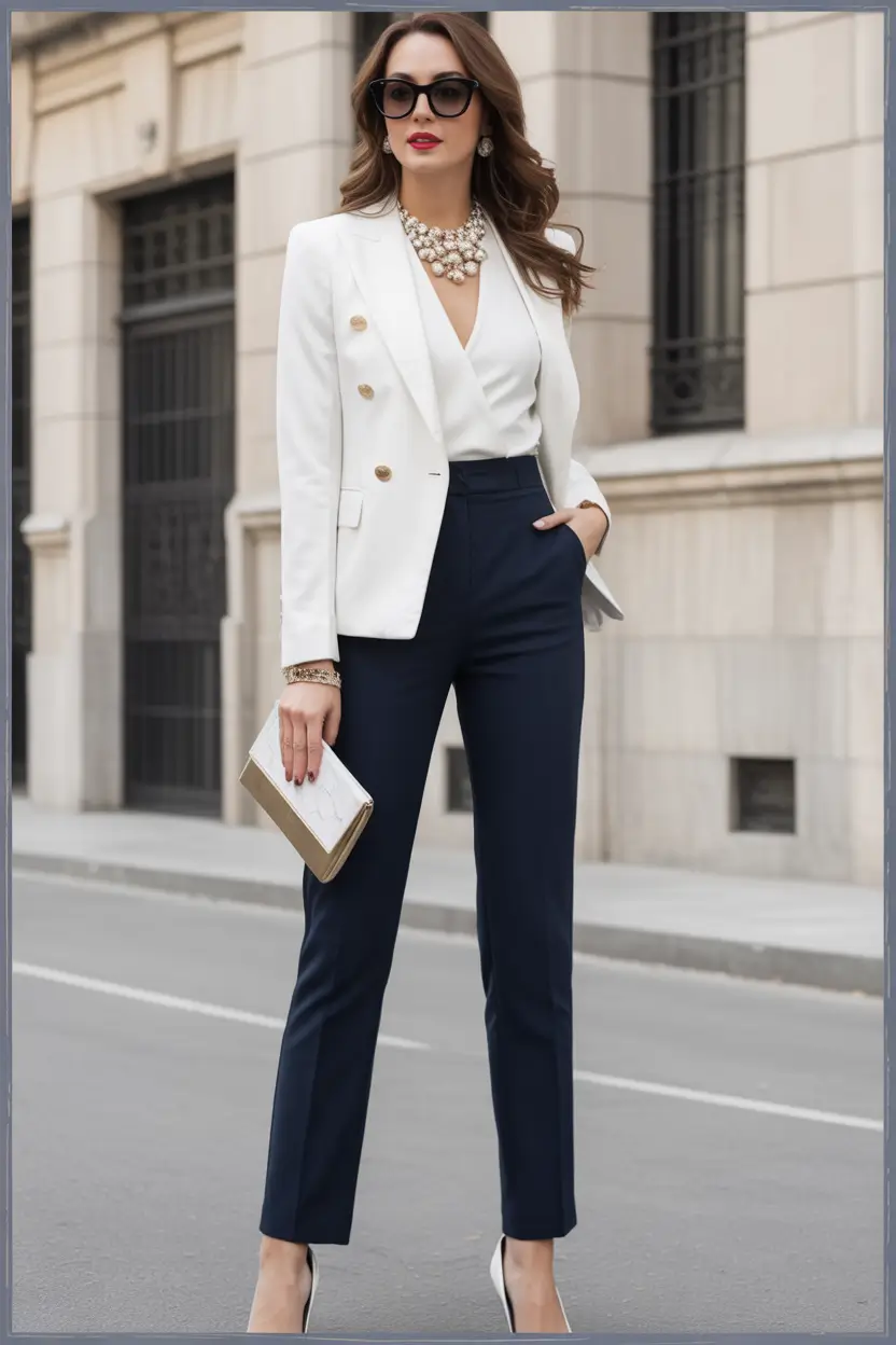 fall office outfits for women White Blazer Royalty: Sharp Meets Feminine