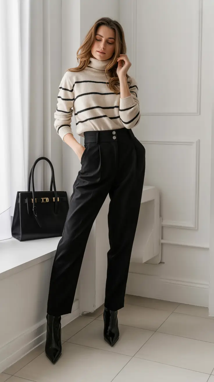 fall office outfits for women Stripes and Simplicity in Monochrome