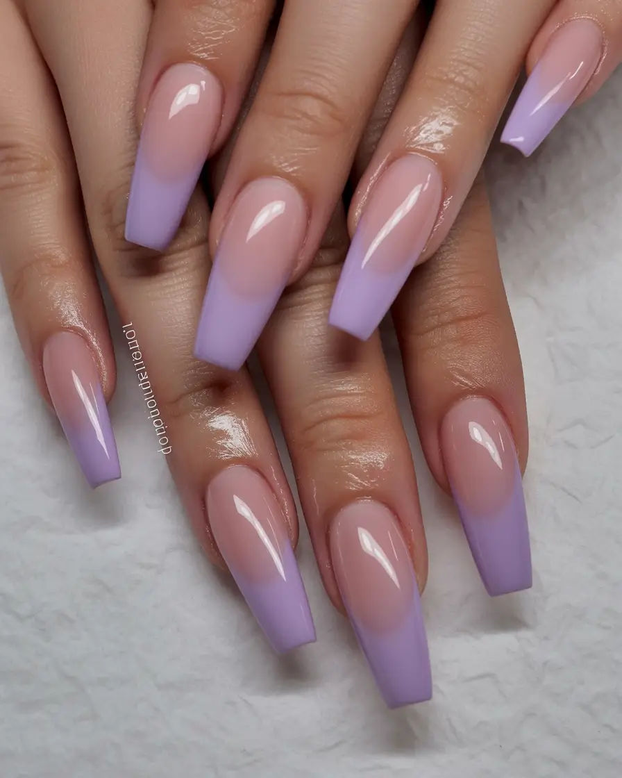 fall coffin nail Soft Lavender French Fade