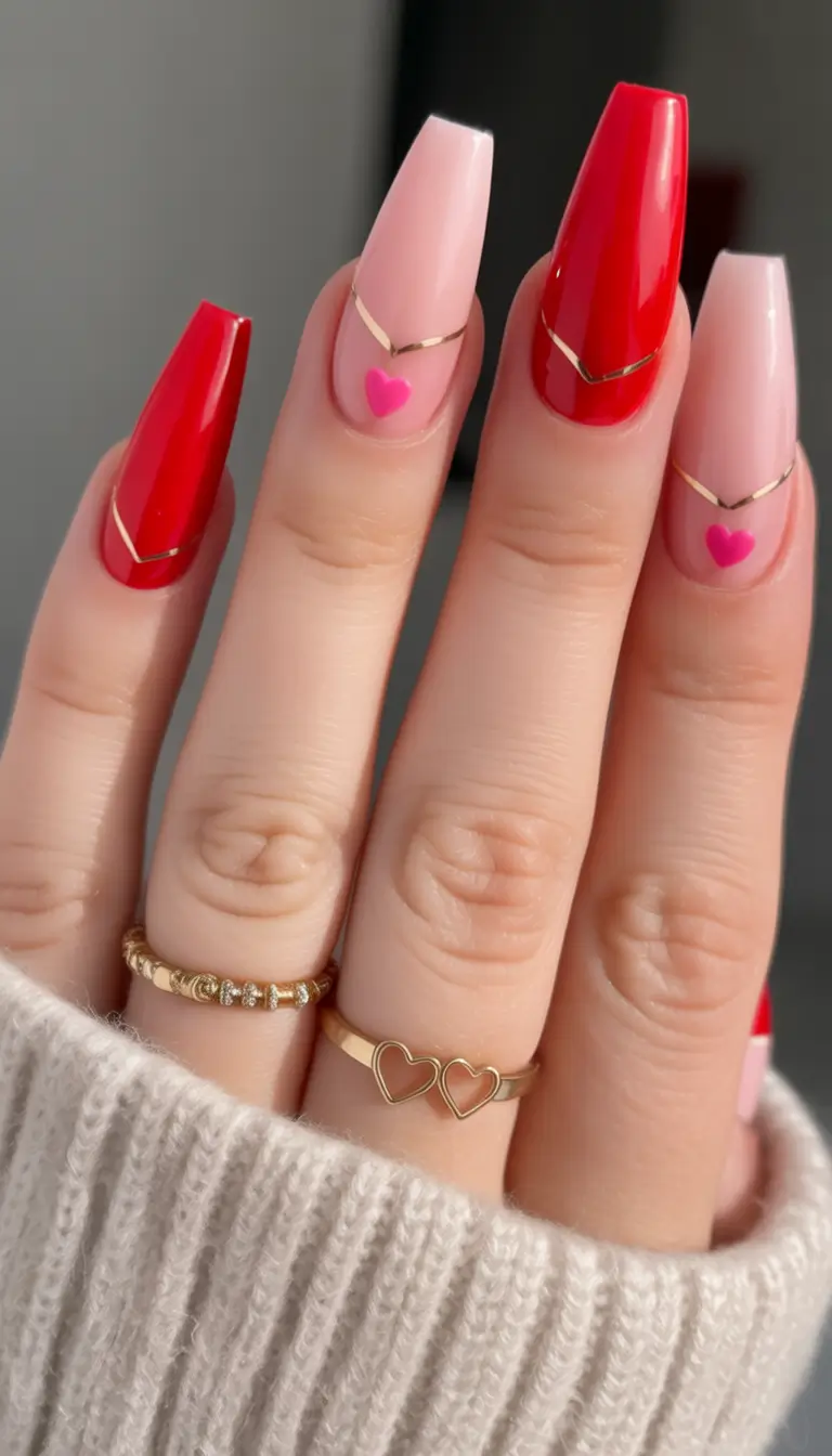 fall coffin nail Playful Red & Pink Hearts