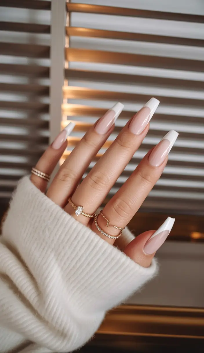 fall coffin nail Classic French Elegance