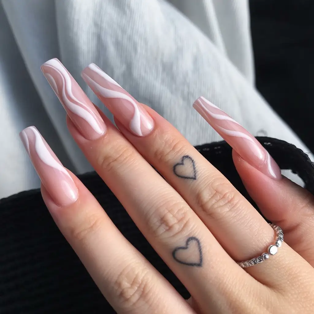 fall coffin nail Flowing White Swirls