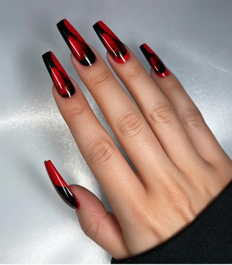 fall coffin nail Red and Black Flames
