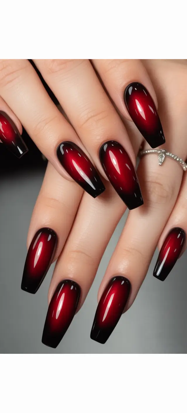 fall coffin nail Vampy Red-Black Ombre
