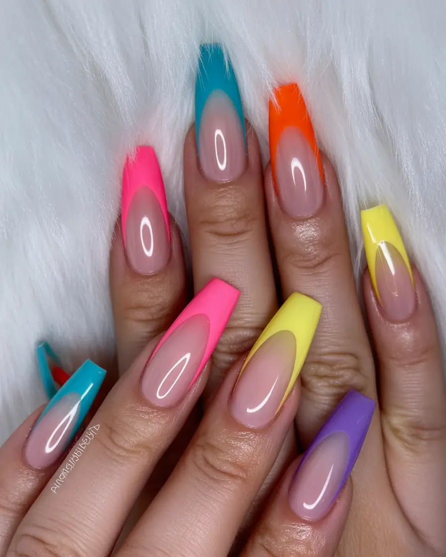 fall coffin nail Colorful French Pop