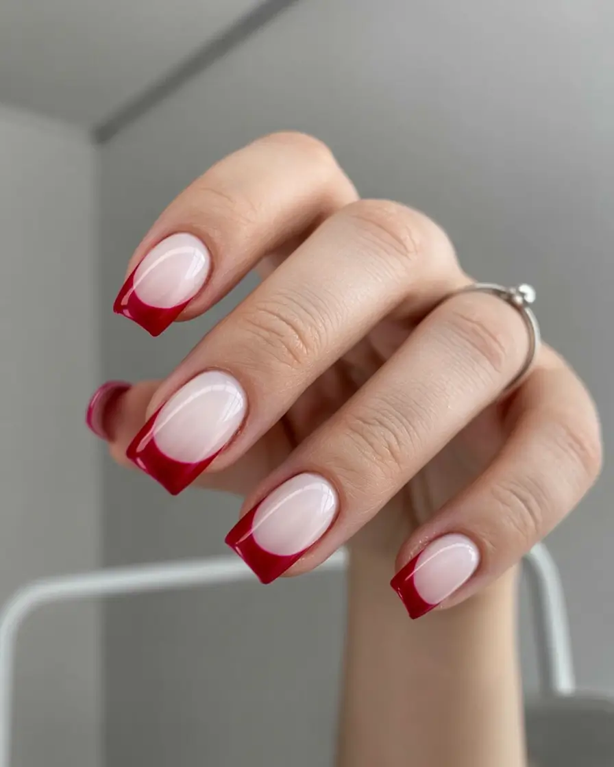 Fall French tip nails Candy Apple Red Tips