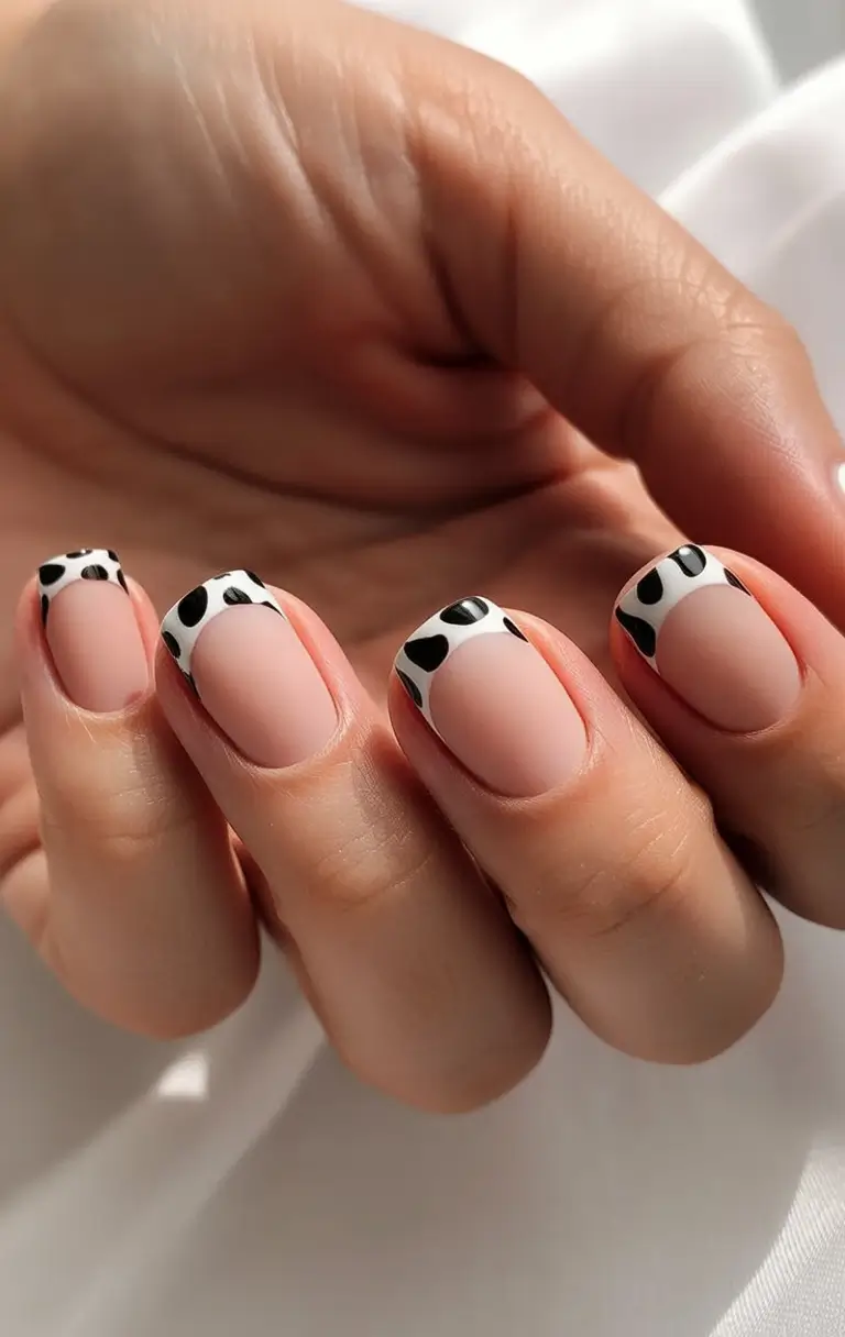 Fall French tip nails Modern Cow Print French