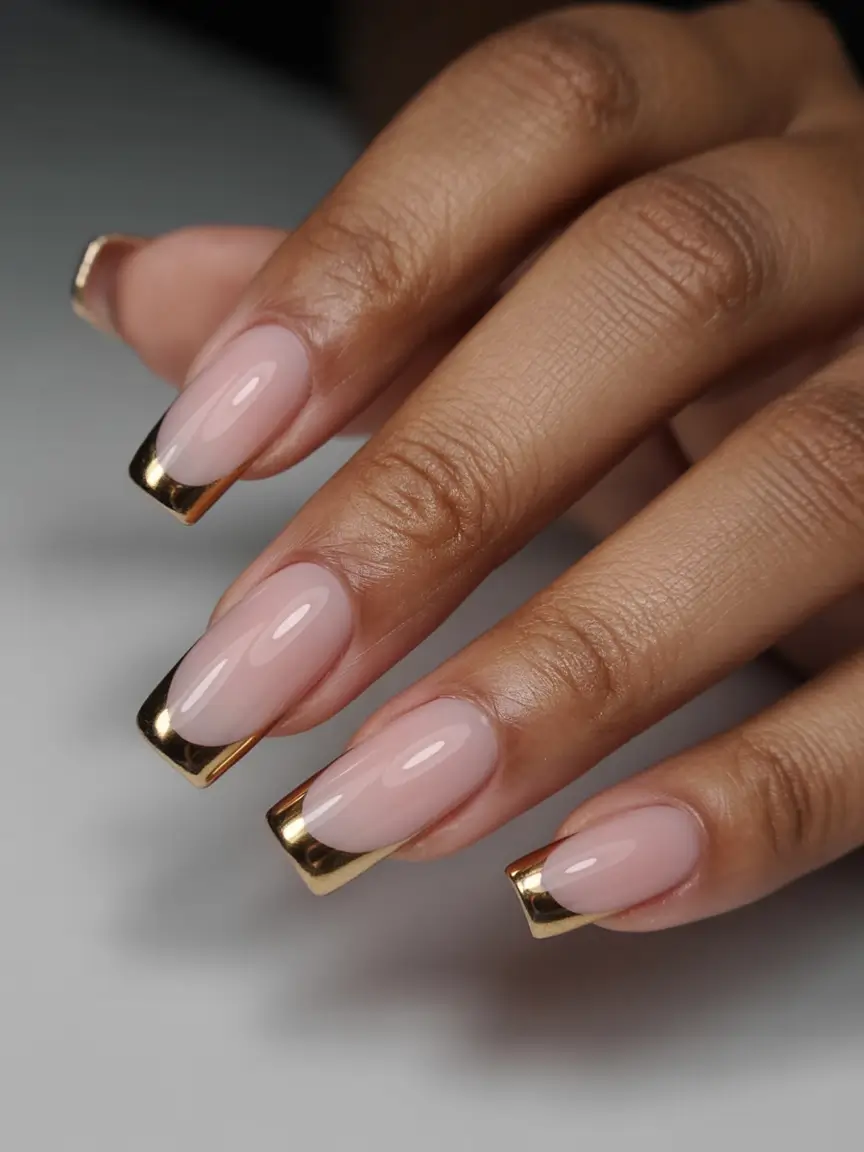 Fall French tip nails Golden Luxury French