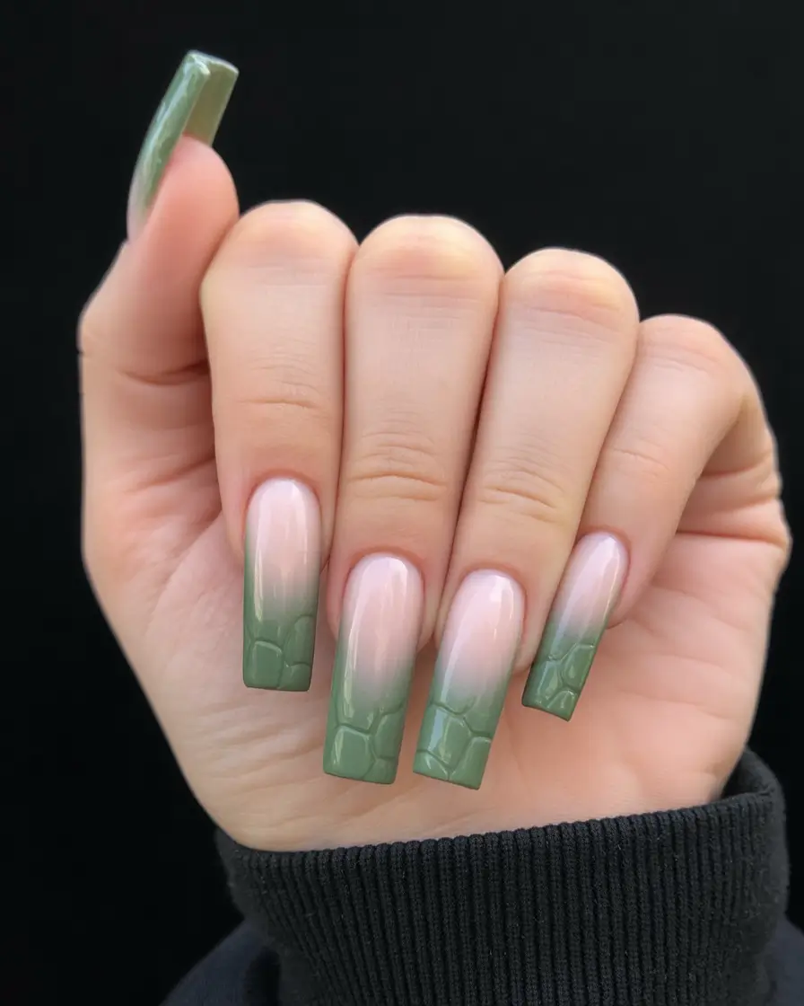 Fall French tip nails Olive Croc Ombre