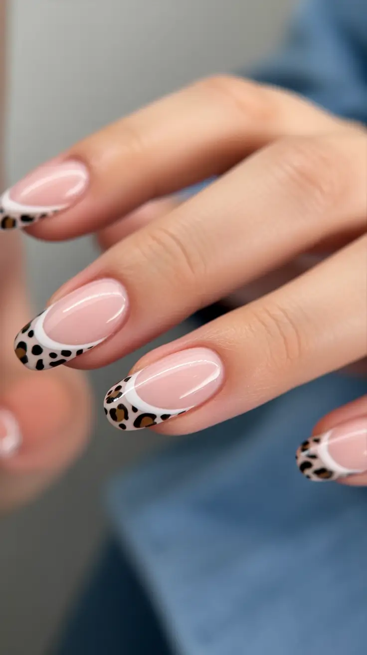 Fall French tip nails Leopard Print French with White Curve