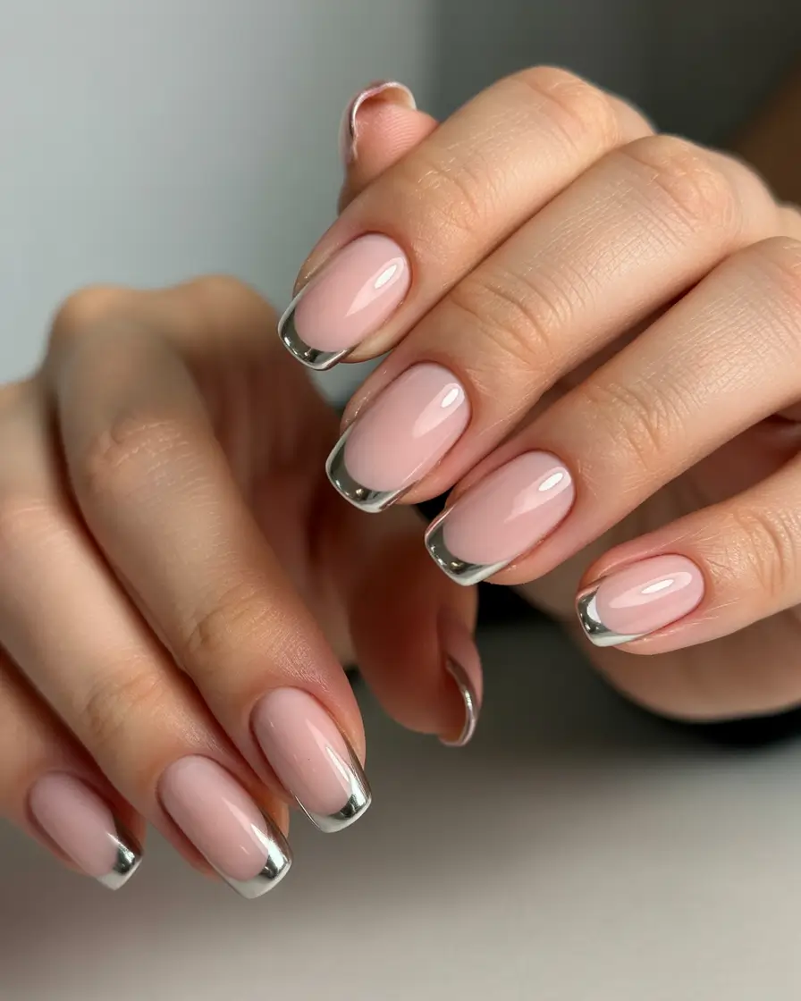 Fall French tip nails Chrome Silver Elegance