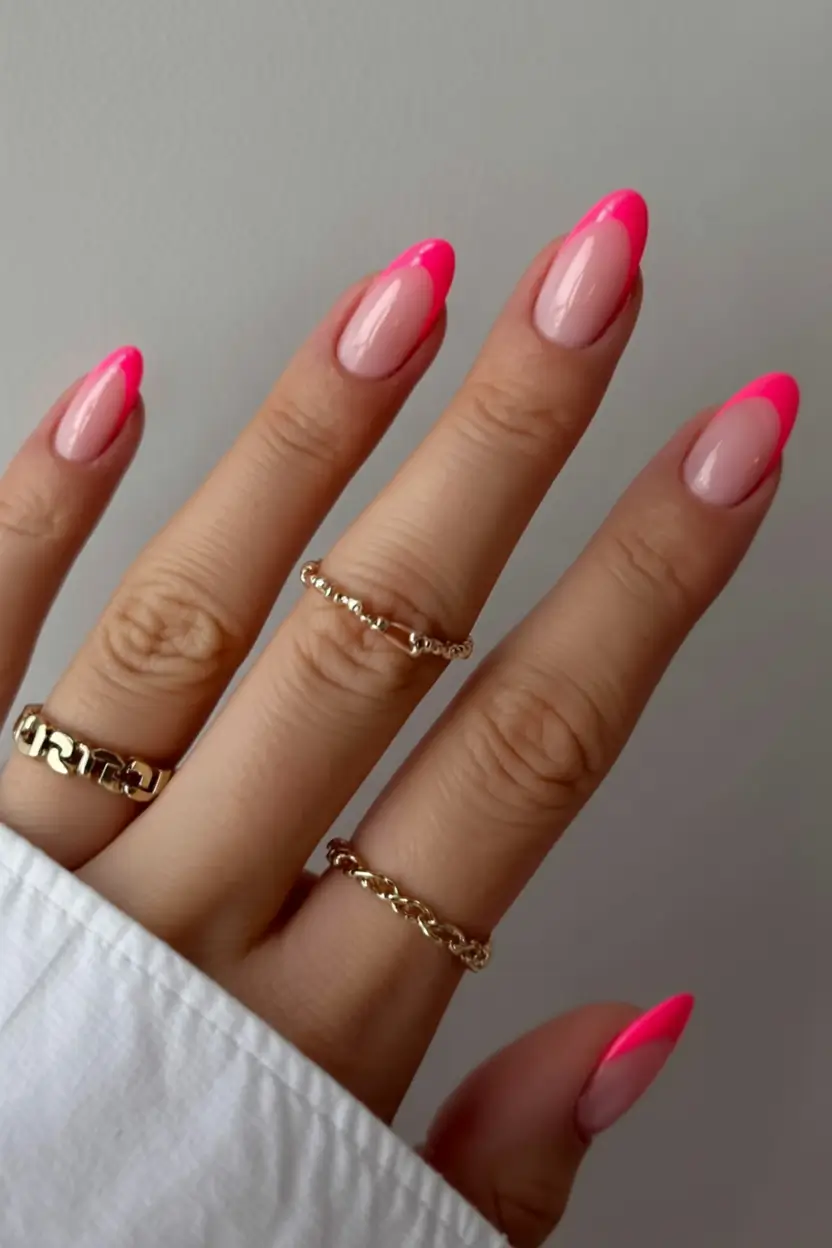 Fall French tip nails Neon Pink Energy