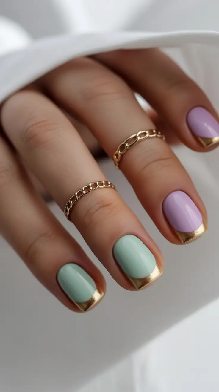 Fall French tip nails Pastel Pop with Golden Twist