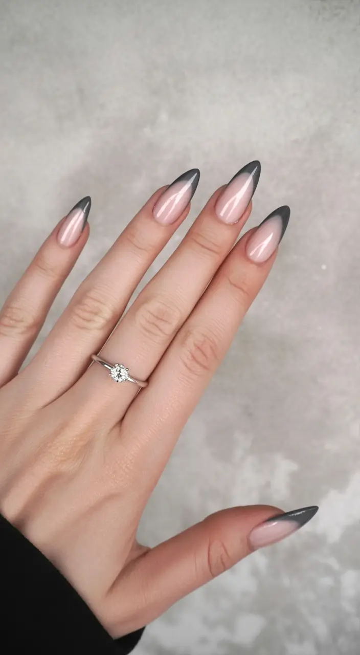 Fall French tip nails Smoky Gray Gradient
