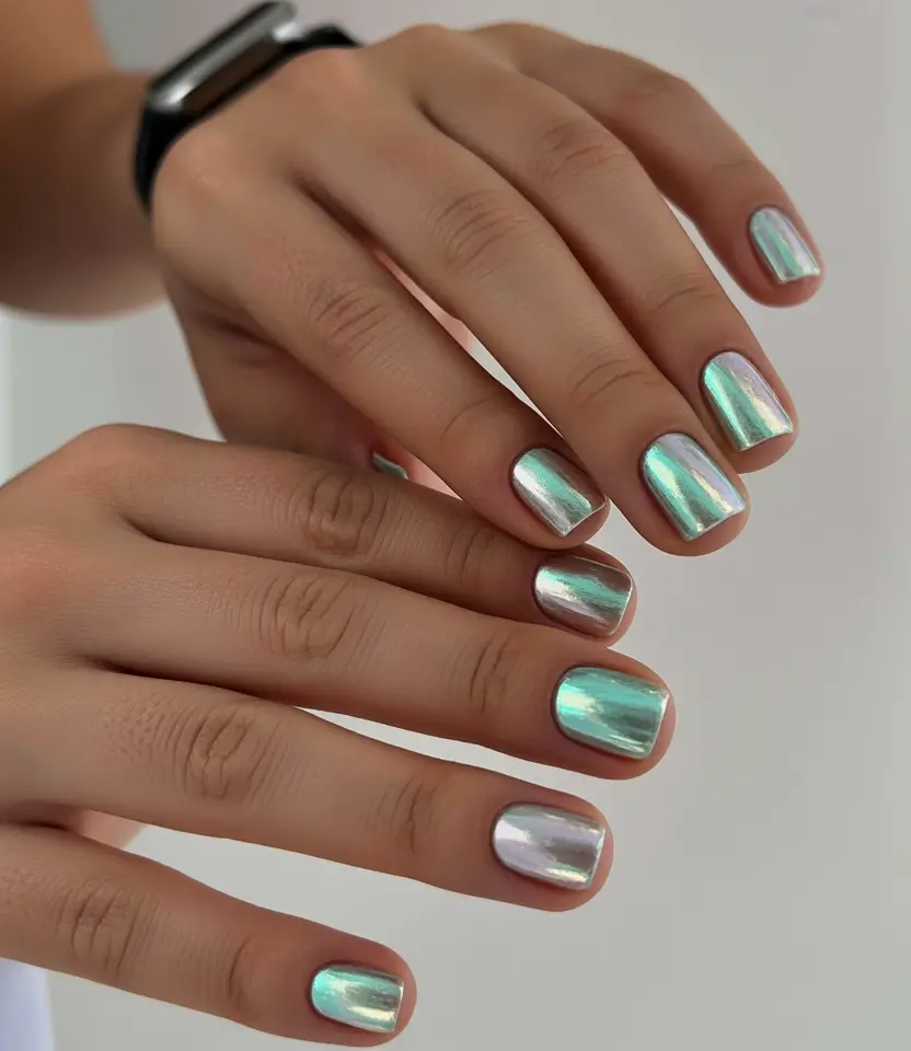 23 2025 Fall Nail Colors Trendy Shades – Moonlit Mint Chrome