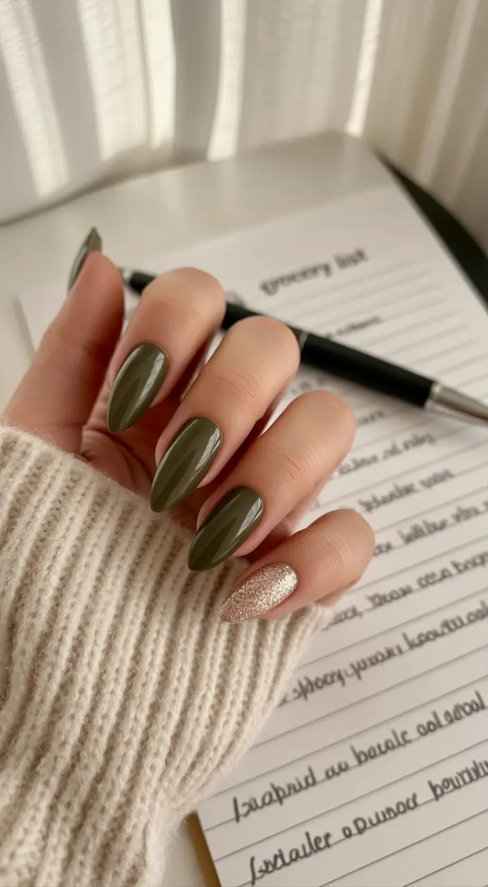 23 2025 Fall Nail Colors Trendy Shades – Olive With Prosecco Accent