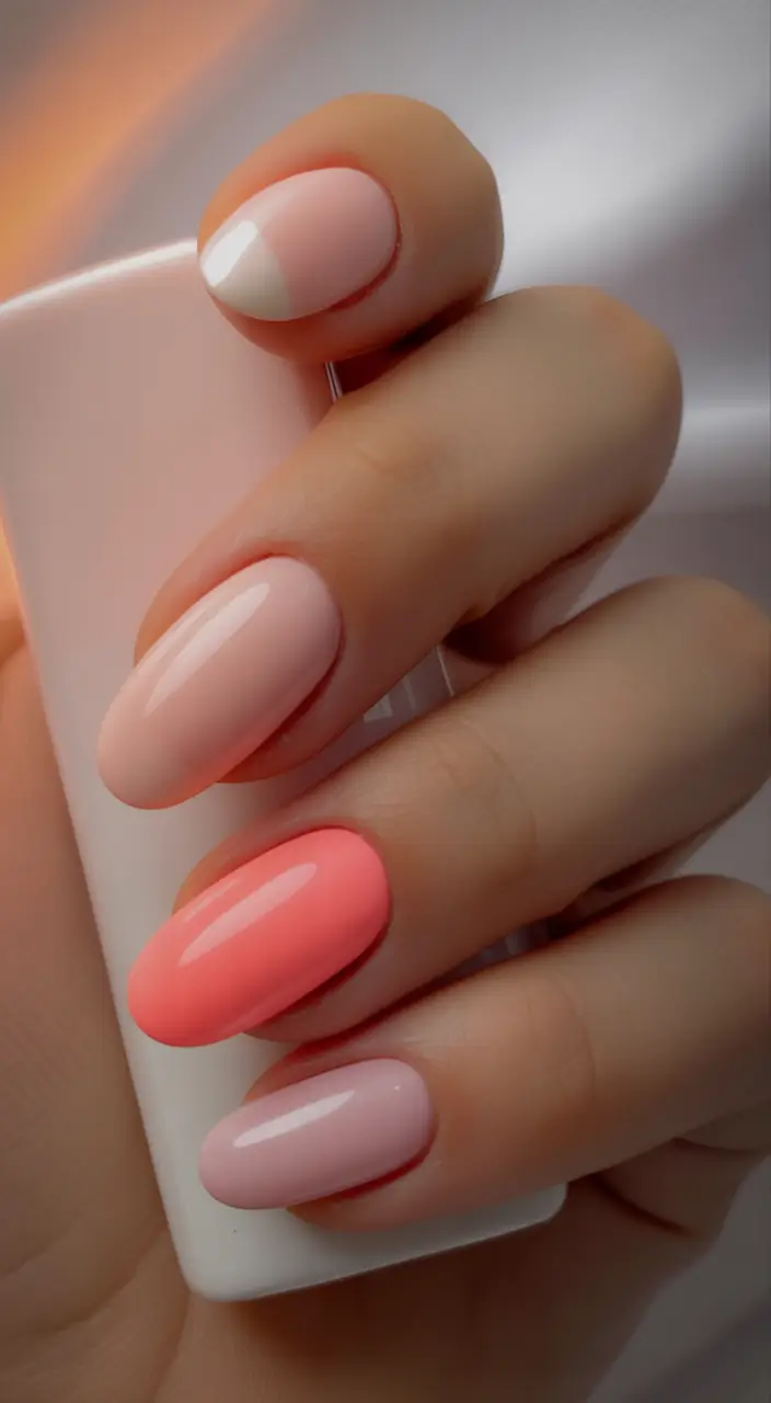 neutral fall nails Gradient Blush to Coral