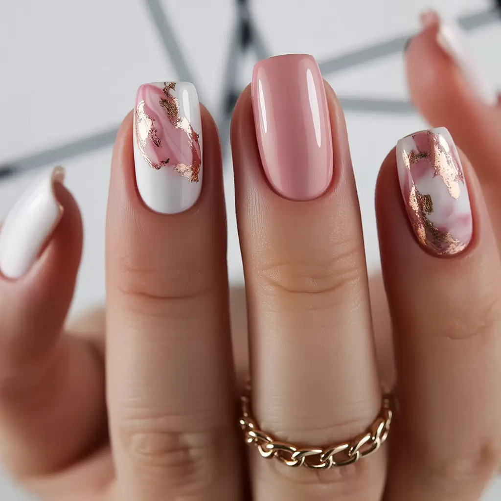 neutral fall nails Rose Gold Marble