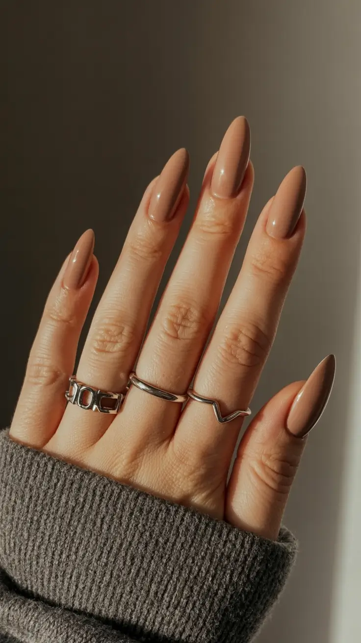 neutral fall nails Caramel Taupe Almonds