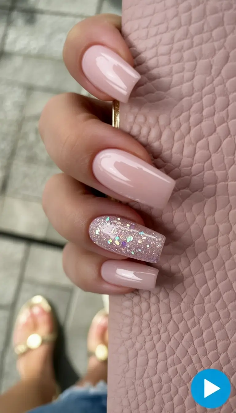 neutral fall nails Glitter Accent Square