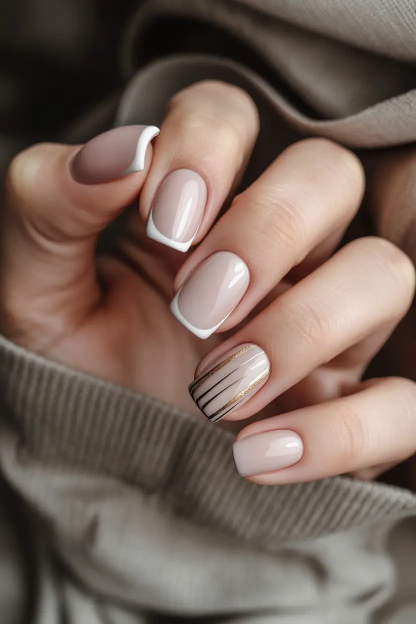 neutral fall nails Modern French with Graphic Twist