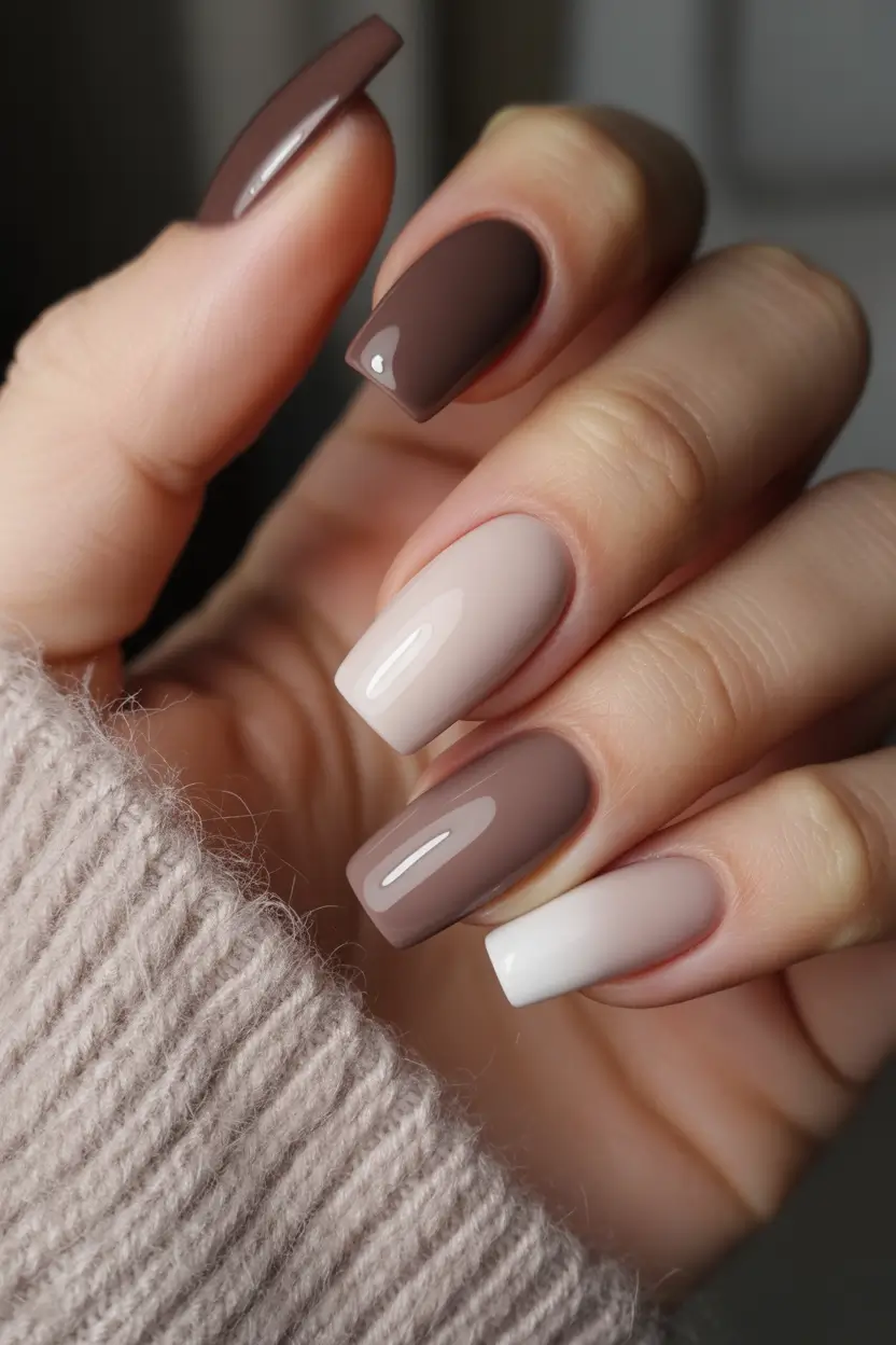 neutral fall nails Mocha-Toned Ombré Blocks
