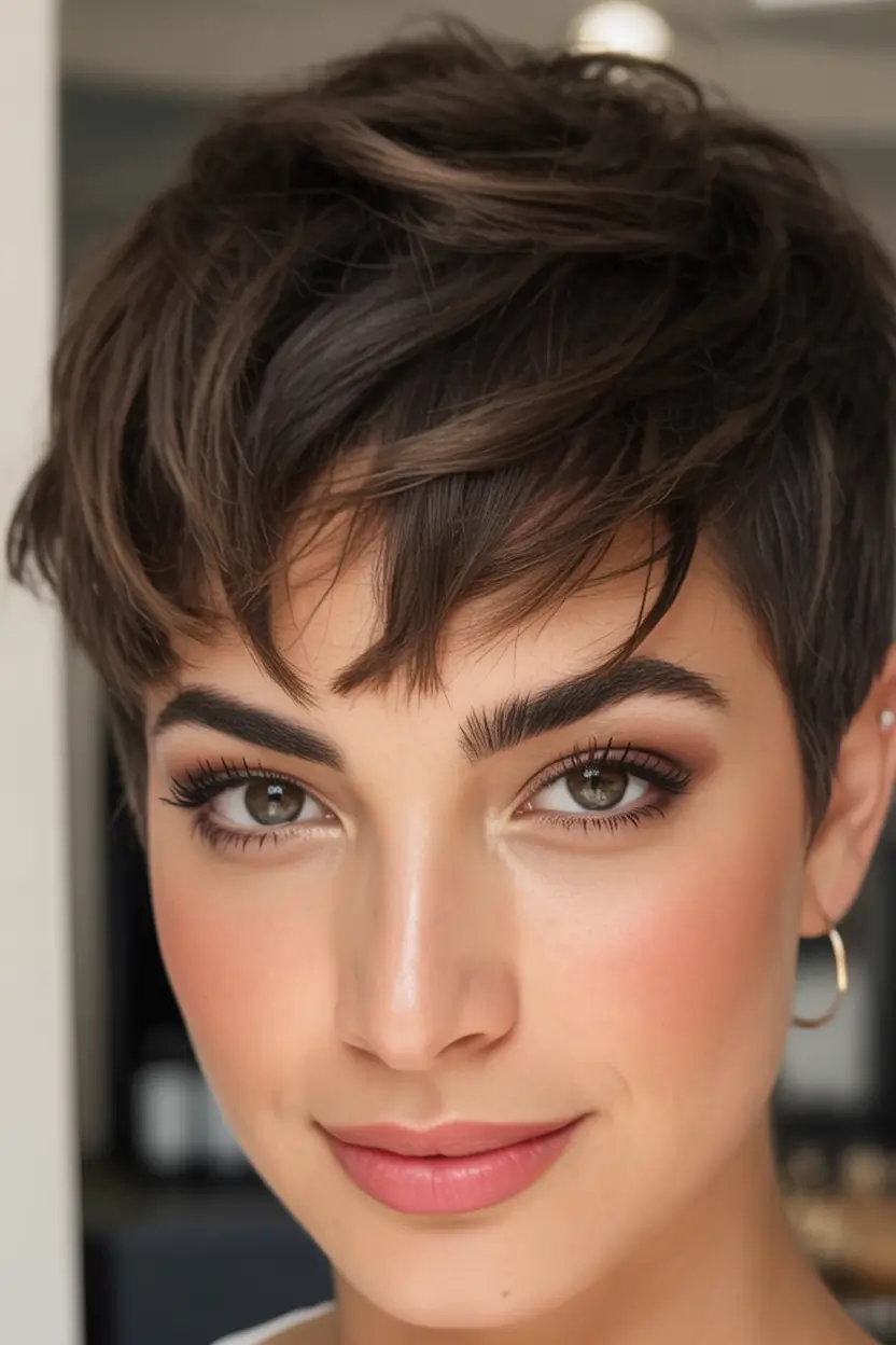 Fall Hair Colors for Warm Skin Tones+Textured Mocha Pixie